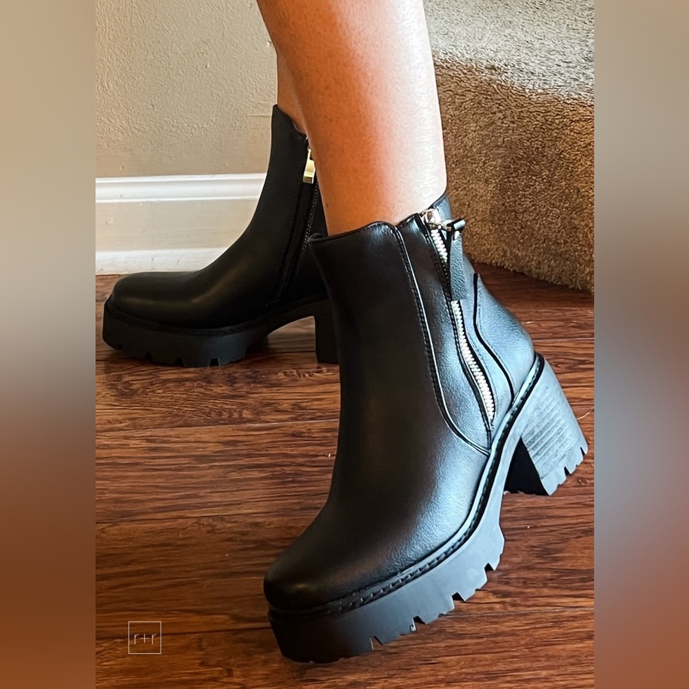 Hot! corkys footwear up to no good chunky moto style black smooth boots - Picture 4 of 11